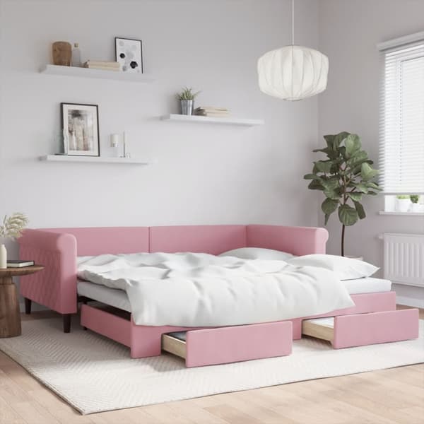 Dagbädd utdragbar med lådor rosa 100x200 cm sammet