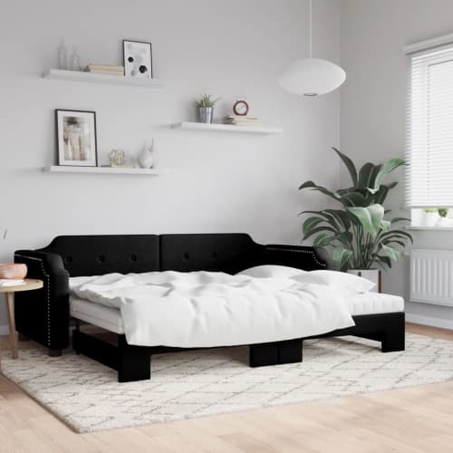 Dagbädd med madrasser utdragbar svart 80x200 cm tyg