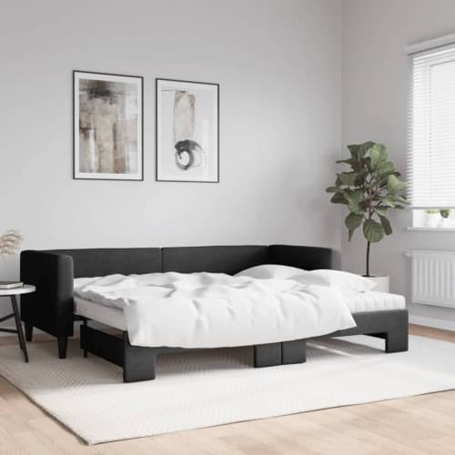 Dagbädd med madrasser utdragbar svart 80x200 cm tyg