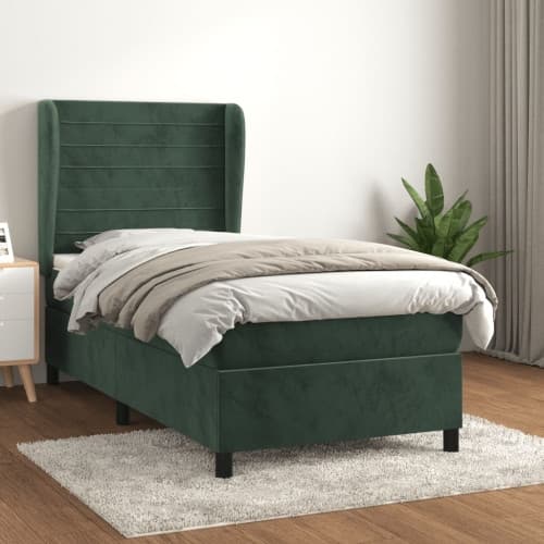 Ramsäng med madrass mörkgrön 90x200 cm sammet