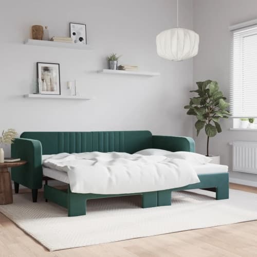 Dagbädd utdragbar mörkgrön 90x200 cm sammet