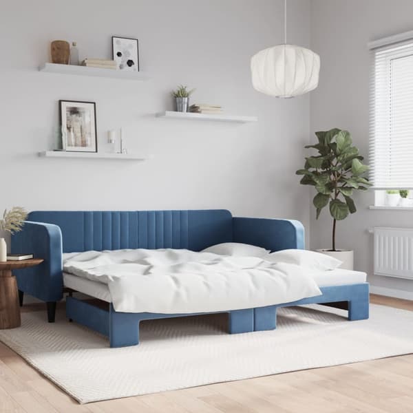 Dagbädd utdragbar blå 100x200 cm sammet