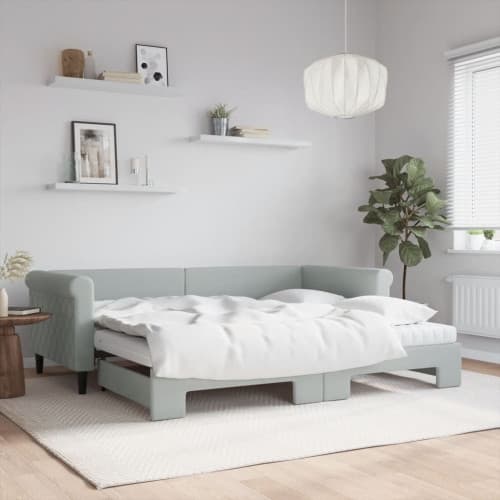 Dagbädd utdragbar med madrasser ljusgrå 90x200 cm sammet
