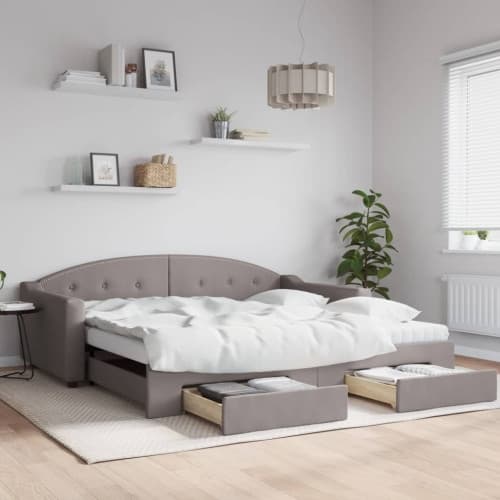Dagbädd utdragbar med lådor taupe 100x200 cm tyg
