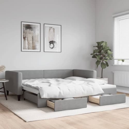 Dagbädd utdragbar med lådor ljusgrå 100x200 cm tyg