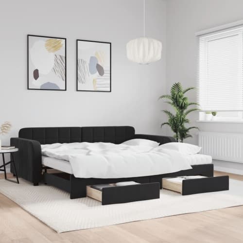 Dagbädd utdragbar med lådor svart 100x200 cm sammet