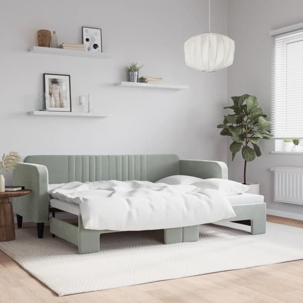 Dagbädd utdragbar ljusgrå 80x200 cm sammet