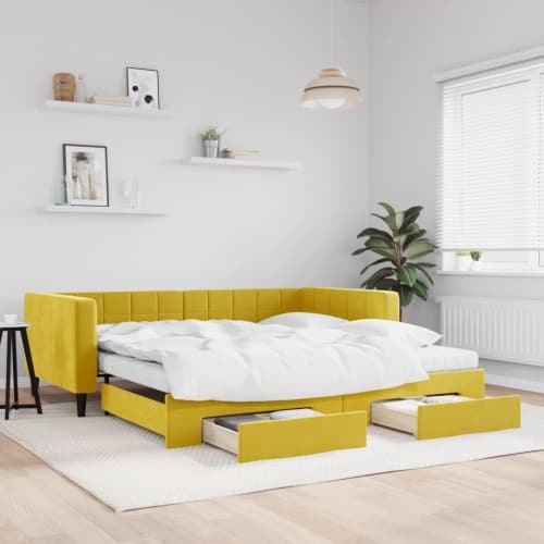 Dagbädd utdragbar med lådor gul 100x200 cm sammet