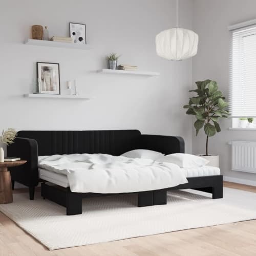 Dagbädd utdragbar med madrasser svart 90x190 cm sammet