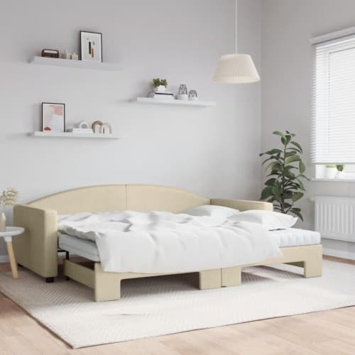 Dagbädd utdragbar med madrasser gräddvit 90x200 cm tyg