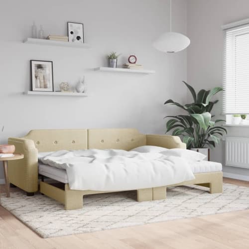 Dagbädd med madrasser utdragbar gräddvit 80x200 cm tyg