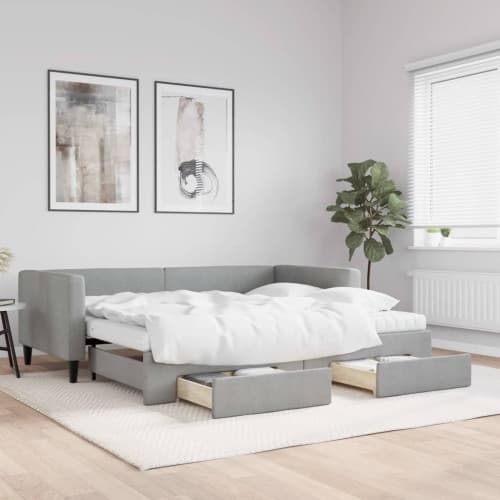 Dagbädd utdragbar med lådor ljusgrå 90x200 cm tyg