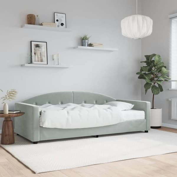 Dagbädd med madrass ljusgrå 90x200 cm sammet