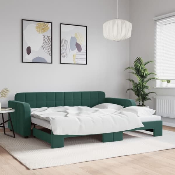 Dagbädd utdragbar mörkgrön 90x200 cm sammet