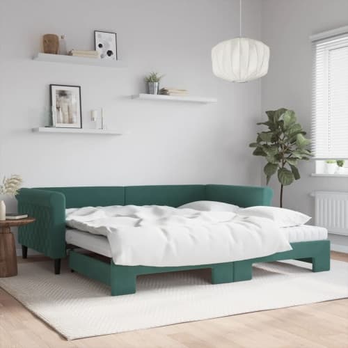 Dagbädd utdragbar och madrasser mörkgrön 100x200 cm sammet