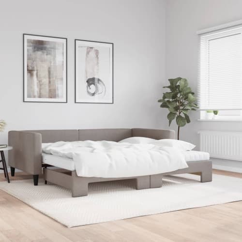 Dagbädd med extrabädd och madrasser taupe 100x200 cm tyg