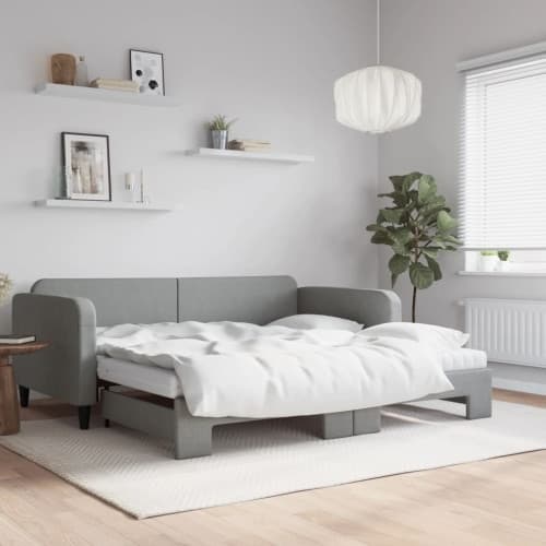 Dagbädd med extrabädd och madrasser ljusgrå 100x200 cm tyg
