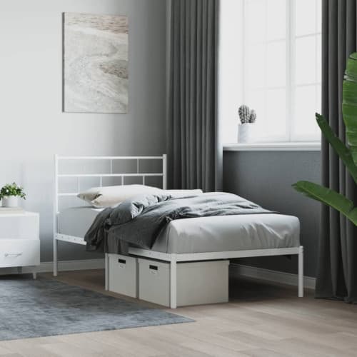 Sängram med huvudgavel metall vit 107x203 cm