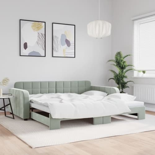 Dagbädd utdragbar ljusgrå 100x200 cm sammet