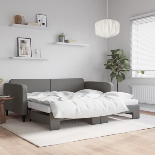 Dagbädd med extrabädd och madrasser mörkgrå 100x200 cm tyg