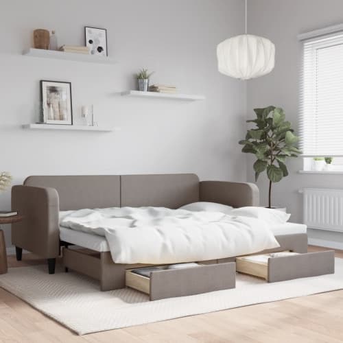 Dagbädd utdragbar med lådor taupe 80x200 cm tyg
