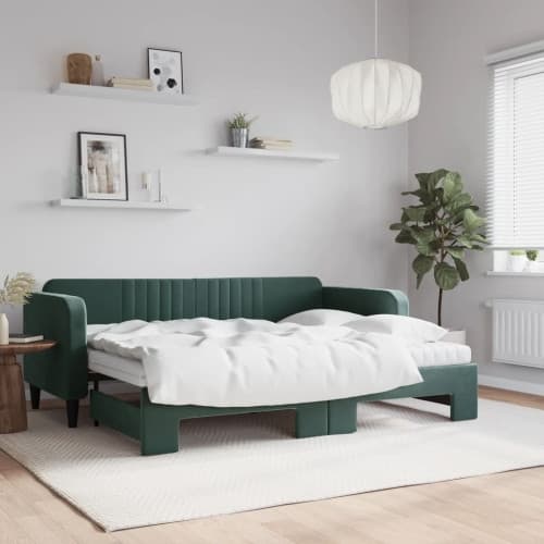 Dagbädd utdragbar med madrasser mörkgrön 80x200 cm sammet