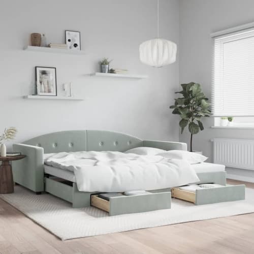 Dagbädd utdragbar med lådor ljusgrå 100x200 cm sammet
