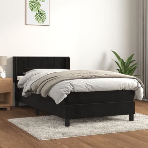 Ramsäng med madrass svart 90x200 cm sammet