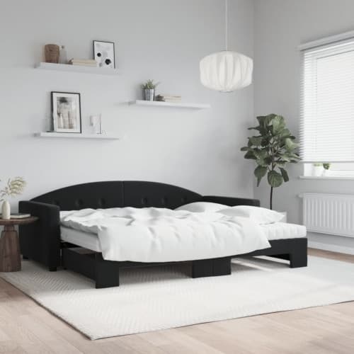 Dagbädd utdragbar med madrasser svart 90x200 cm sammet