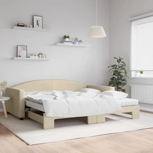 Dagbädd med extrabädd och madrasser gräddvit 100x200 cm tyg