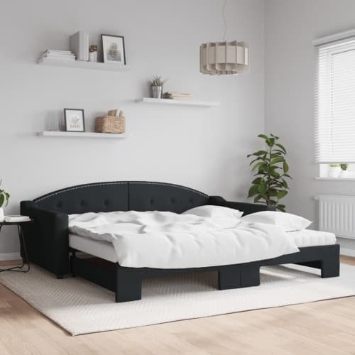 Dagbädd med extrabädd och madrasser svart 100x200 cm tyg