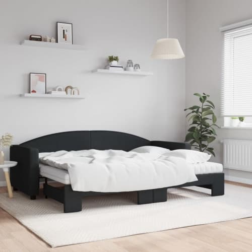 Dagbädd med madrasser utdragbar svart 80x200 cm tyg