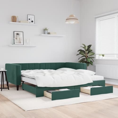 Dagbädd utdragbar med lådor mörkgrön 100x200 cm sammet