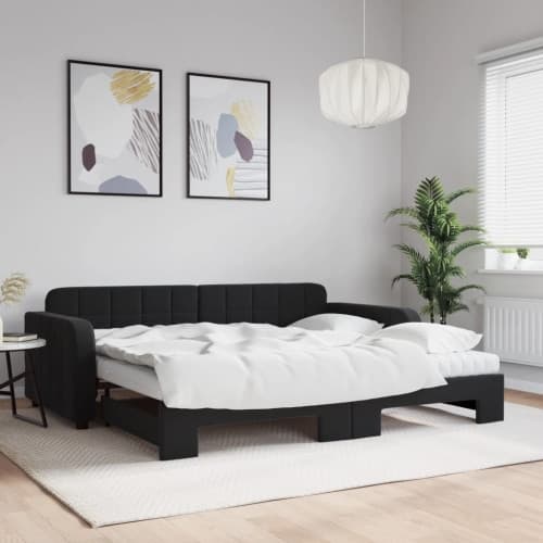 Dagbädd utdragbar med madrasser svart 90x200 cm sammet