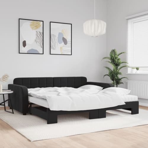 Dagbädd utdragbar och madrasser svart 100x200 cm sammet
