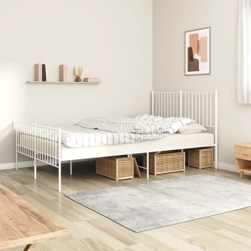 Sängram med huvudgavel och fotgavel vit metall 140x190 cm