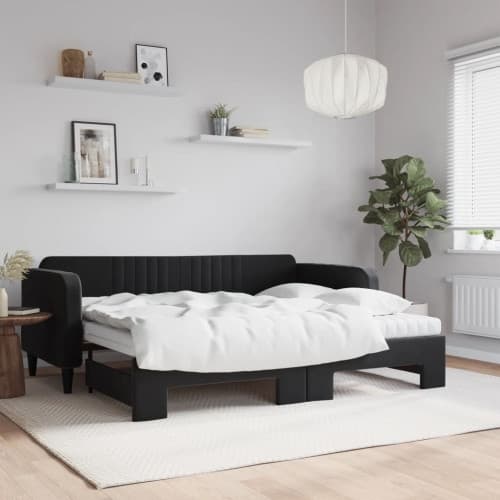 Dagbädd utdragbar med madrasser svart 90x200 cm sammet