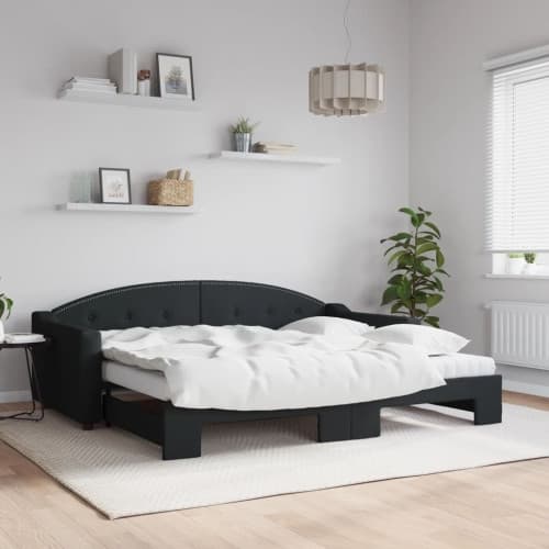 Dagbädd utdragbar med madrasser svart 90x200 cm tyg