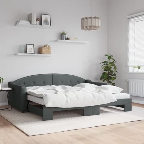 Dagbädd utdragbar med madrasser mörkgrå 90x200 cm tyg