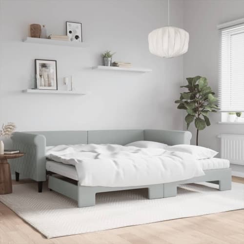 Dagbädd utdragbar och madrasser ljusgrå 100x200 cm sammet