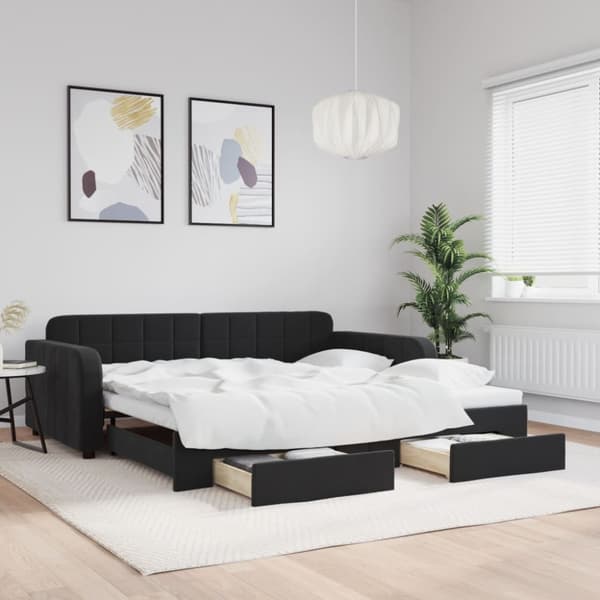 Dagbädd utdragbar med lådor svart 100x200 cm sammet