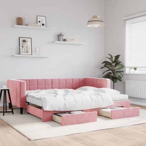 Dagbädd utdragbar med lådor rosa 90x200 cm sammet