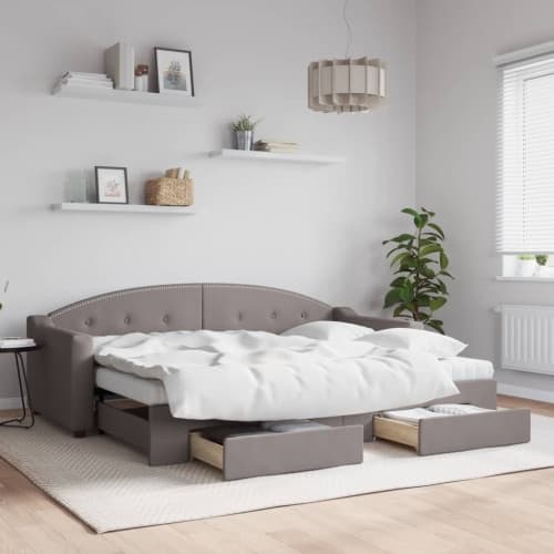 Dagbädd utdragbar med lådor taupe 80x200 cm tyg