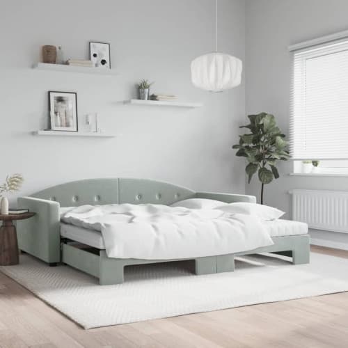 Dagbädd utdragbar och madrasser ljusgrå 100x200 cm sammet