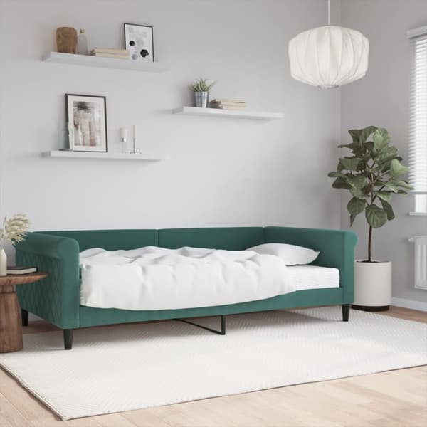 Dagbädd med madrass mörkgrön 100x200 cm sammet