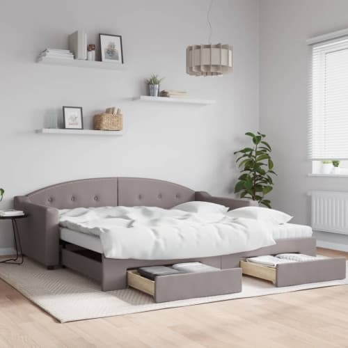 Dagbädd utdragbar med lådor taupe 100x200 cm tyg