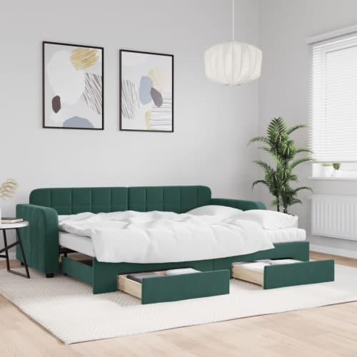 Dagbädd utdragbar med lådor mörkgrön 80x200 cm sammet