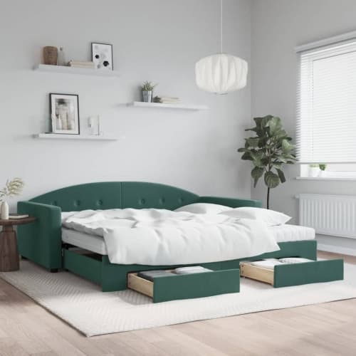 Dagbädd utdragbar med lådor mörkgrön 100x200 cm sammet