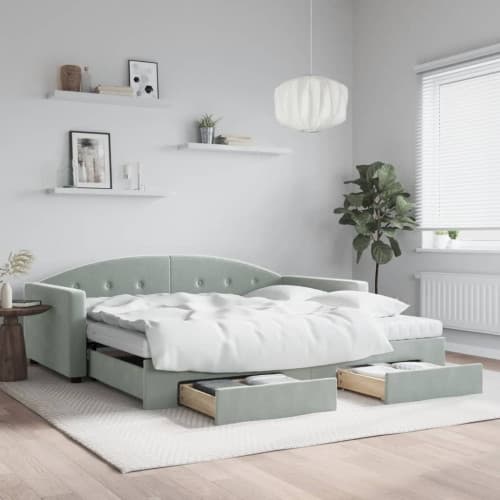 Dagbädd utdragbar med lådor ljusgrå 100x200 cm sammet