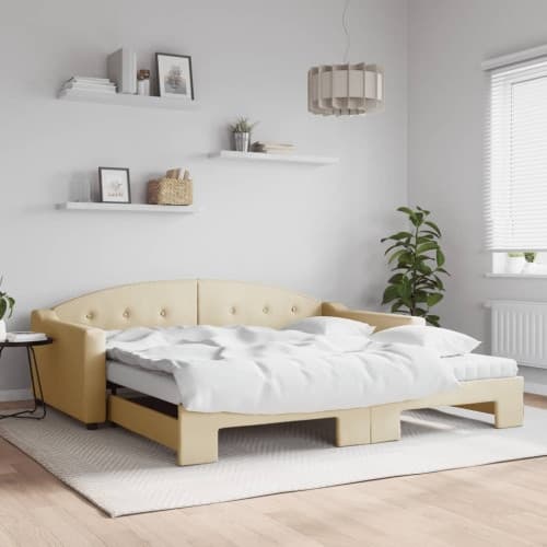 Dagbädd med extrabädd och madrasser gräddvit 100x200 cm tyg